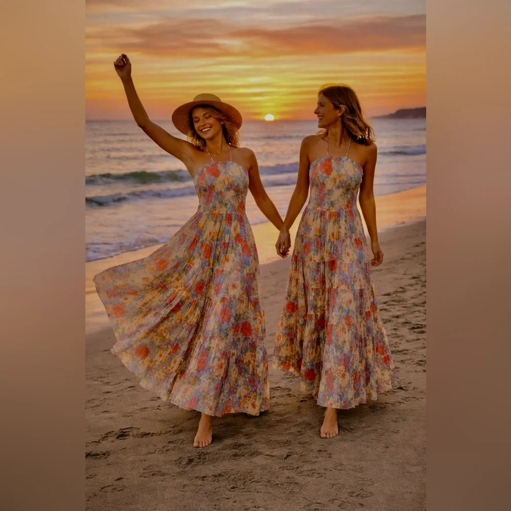 NWT Floral Halter Tiered Maxi Dress - Multicolor size M